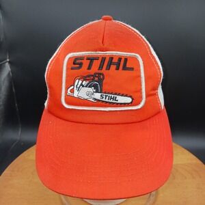 STIHL Workwear Men's Adjustable Snap Meshback Baseball Cap Orange and White